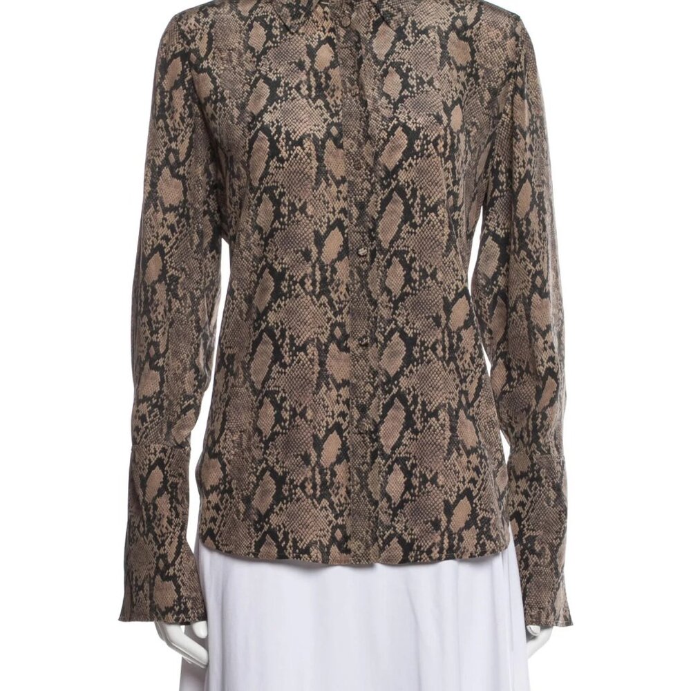 FRAME Silk Animal Print Button-Up Top Animal Print Size M